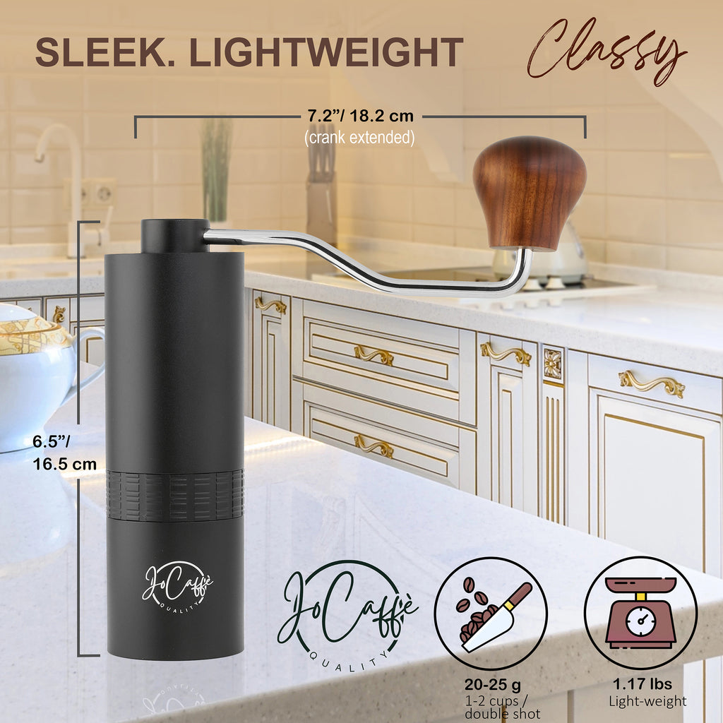JoCaffè Manual Coffee Grinder, Stainless Steel Conical Burr, Portable, Adjustable