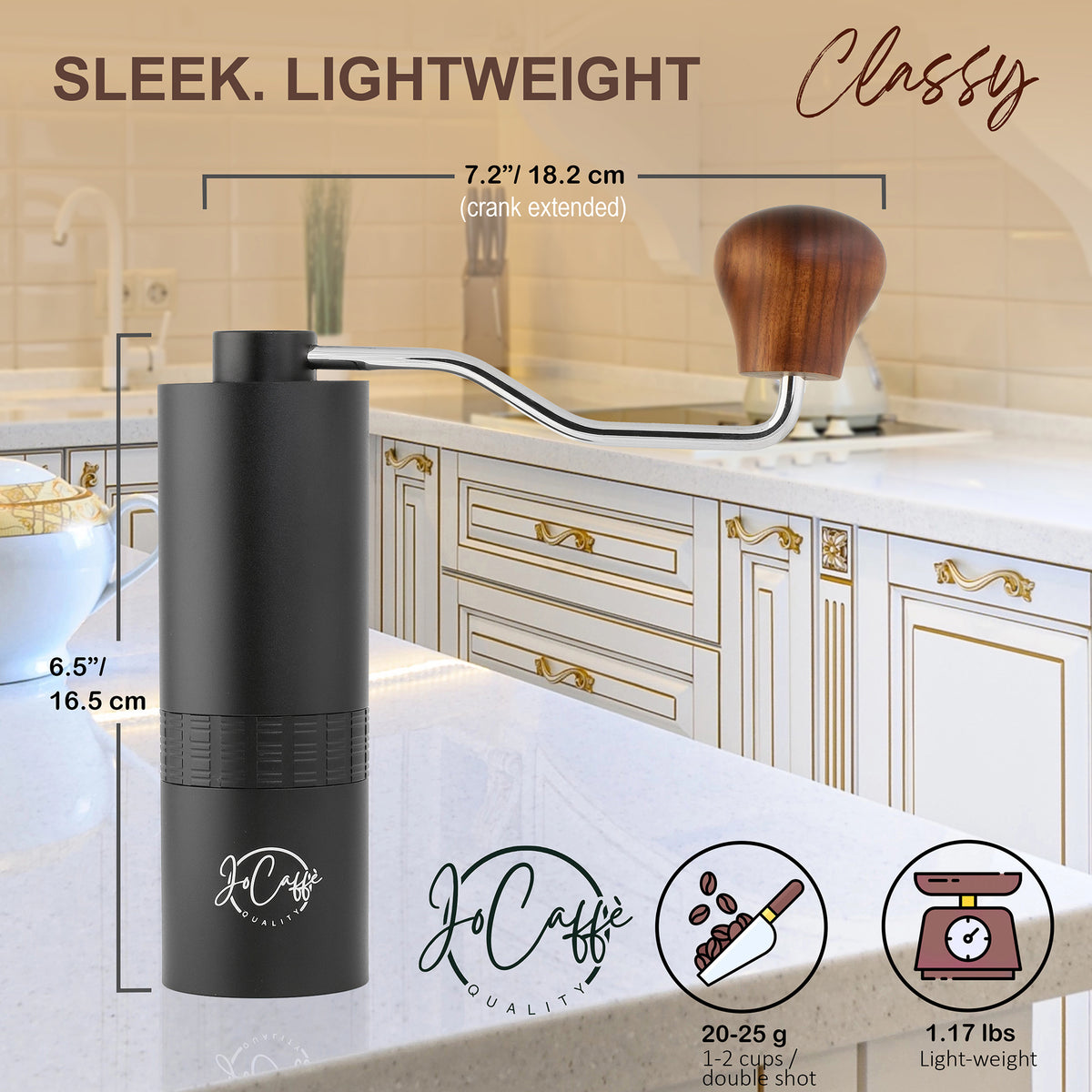 JoCaffè Manual Coffee Grinder, Stainless Steel Conical Burr, Portable, Adjustable