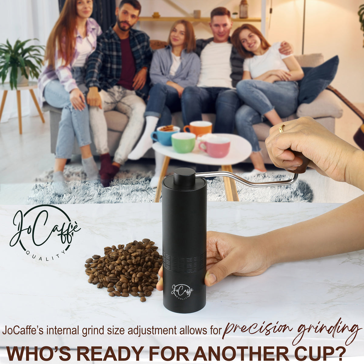 JoCaffè Manual Coffee Grinder, Stainless Steel Conical Burr, Portable, Adjustable